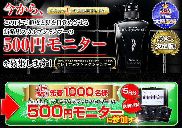 ＆GINO プレミアムブラックシャンプー 500円モニター