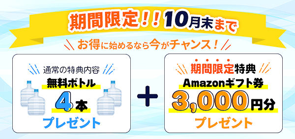 このページ限定、10/31まで、無料ボトル4本＋Amazonギフト券3,000円分をプレゼント！